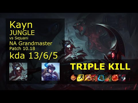 Kayn Jungle vs Sejuani - NA Grandmaster 13/6/5 Patch 10.18 Gameplay