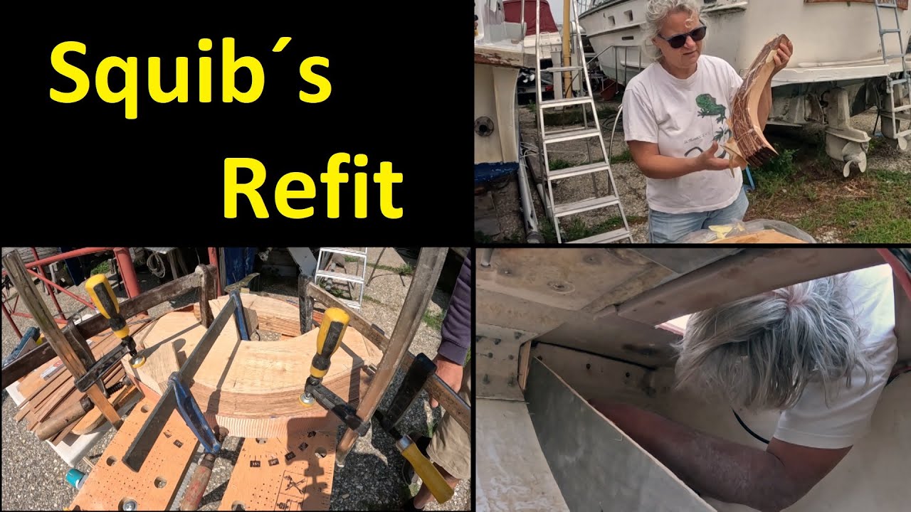 Squib's Refit - Bending wood for new rub rails - the anchor locker is being divided - new hatch /77