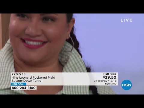 Nina Leonard Puckered Plaid ButtonDown Tunic