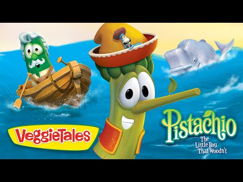 VeggieTales poster featuring Pistachio the carrot with a boat and a whale in the ocean