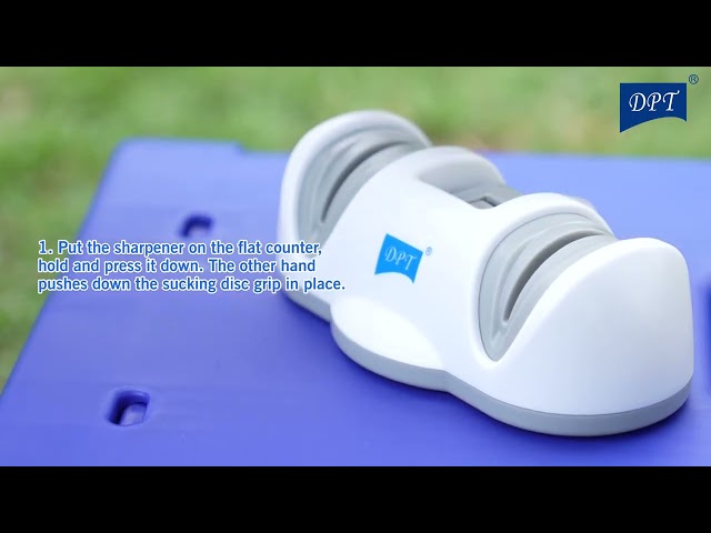 مسن سكين بلاستيك مزدوج - شحذ فعال وسهل، آمن بفضل قاعدة التثبيت، يحافظ على حدة السكاكين،ضمان سنتان