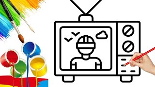 How to draw a television easy and very simple | Simple Drawing | TV Drawing | Television Drawing