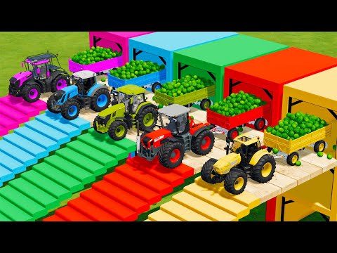CLAAS vs JOHN DERRE vs FENDT vs LAMBORGHINI TRACTORS BATTLE WITH WATERMELONES - Farming Simulator 22
