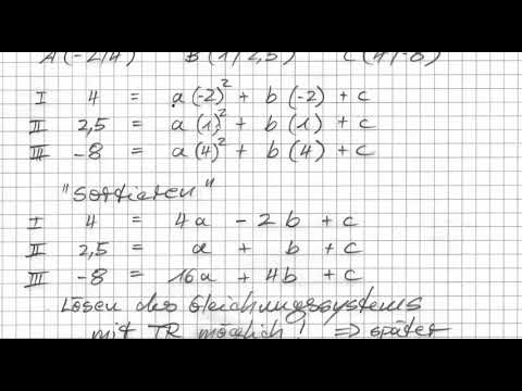 Funktionsgleichung einer Parabel aus drei Punkten berechnen