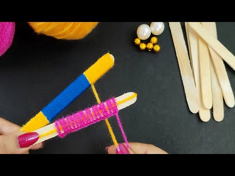 3 Super Easy Woolen Flower Making using Icecream stick or Popsicle - Embroidery Flower Making