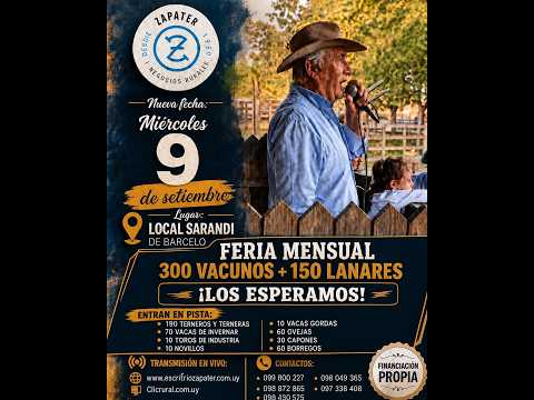 09/09/2026 Feria Mensual - Local Sarandi de Barceló -  Escritorio Zapater | Clic Rural