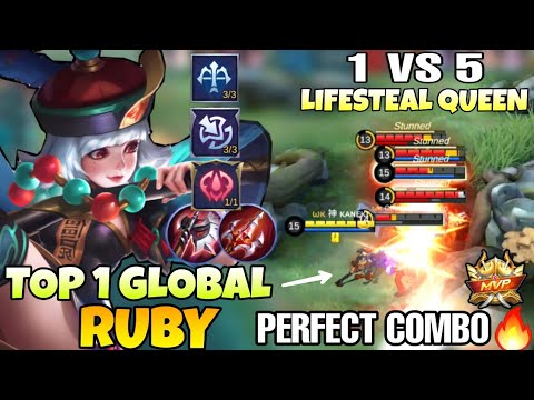 Ruby 1 VS 5 PERFECT COMBO! NONSTOP LIFESTEAL Build Damage 2021 | Top 1 Global Ruby 神 ᴋᴀɴᴇᴋɪ | MLBB