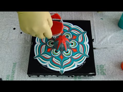 (394) CUP BOTTOM panting with a SPIN ~ Acrylic pour painting ~ Reverse flower dip ~ Paint #WithMe