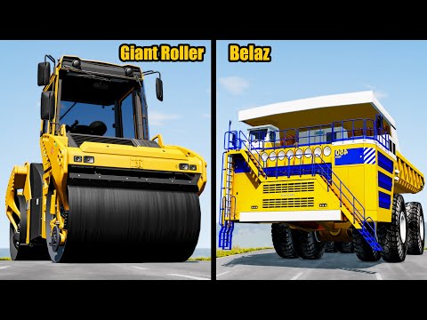 Belaz vs Giant Road Roller - Who is better? - Beamng drive