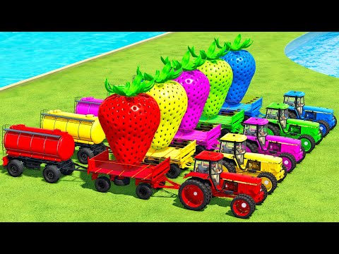 LOAD AND TRANSPORT GIANT STRAWBERRIES WITH JOHN DEERE TRACTORS & ISEKI LOADERS - FS22