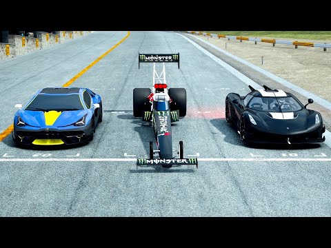 Top Fuel Dragster vs Koenigsegg Jesko Absolut vs Lamborghini Scoprion Concept - Drag Race 10 KM