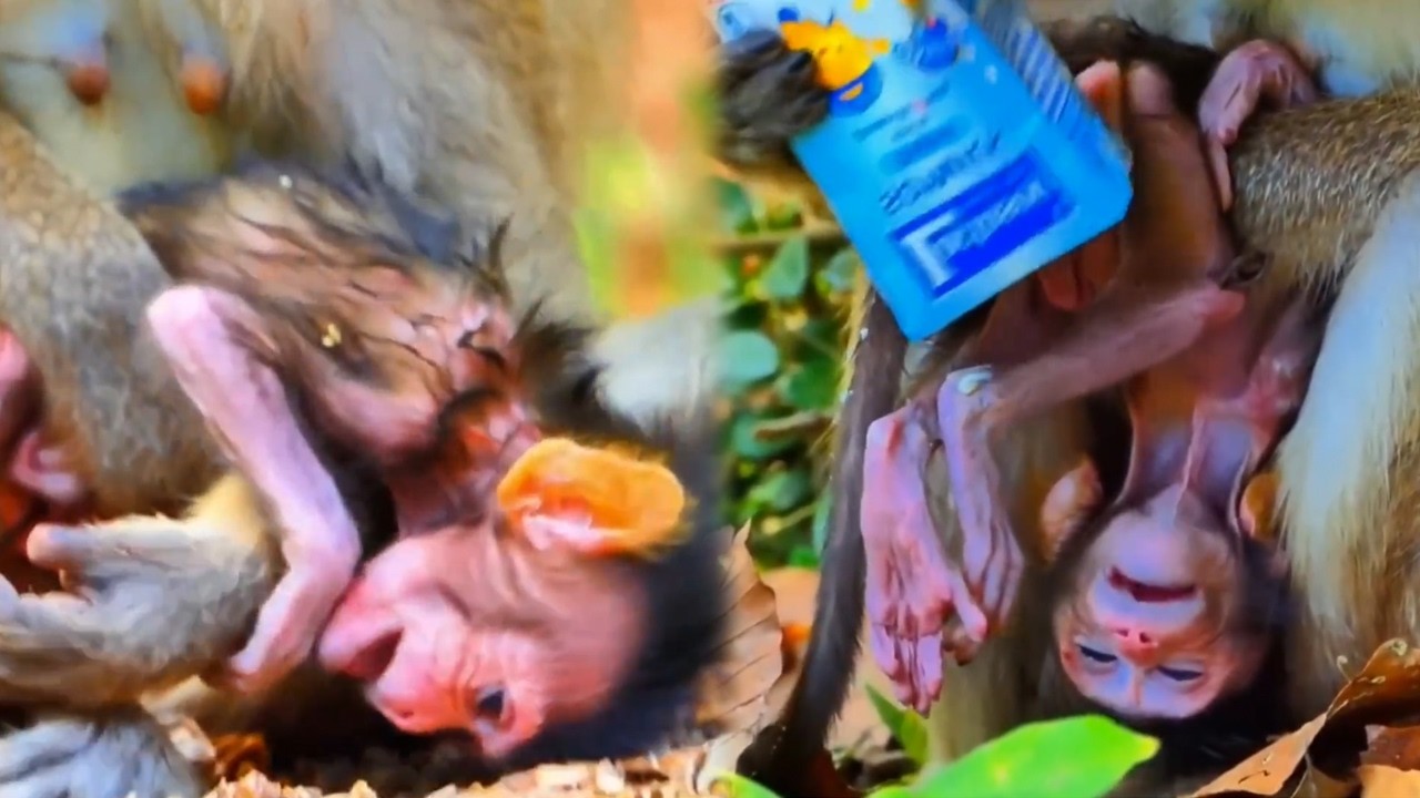 The mother monkey has no milk, and her baby is gradually becoming exhausted.