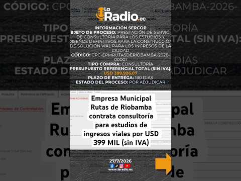 EMPRESA MUNICIPAL RUTAS DE RIOBAMBA CONTRATA CONSULTORÍA PARA ESTUDIOS VIALES POR USD 399,926.07