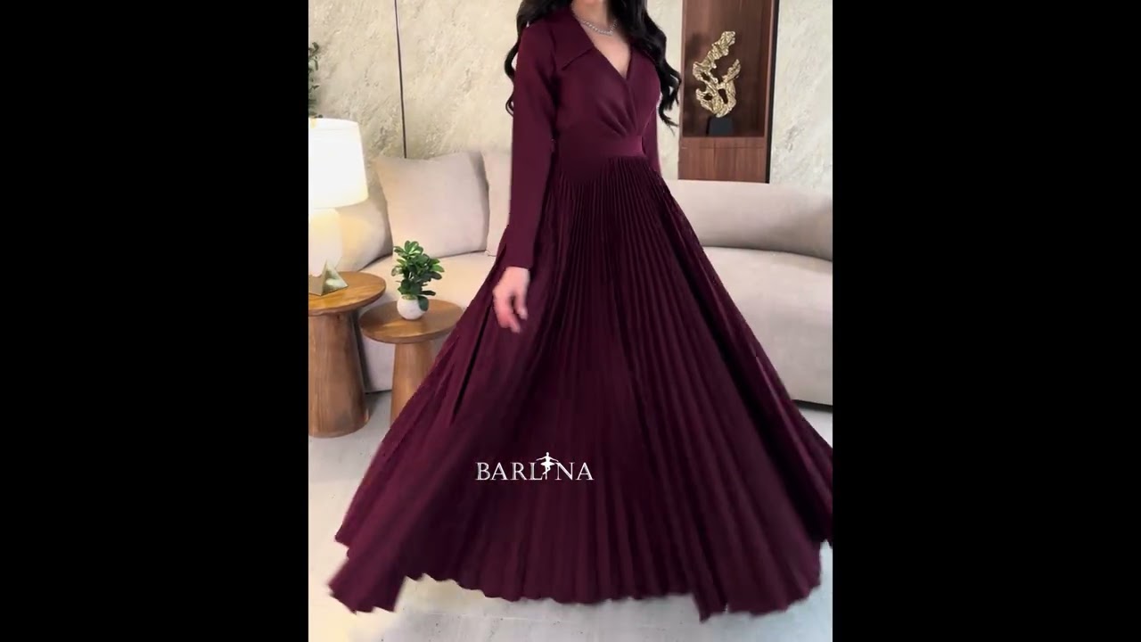 فستان عودي طويل بثنيات بليسيه - XXL