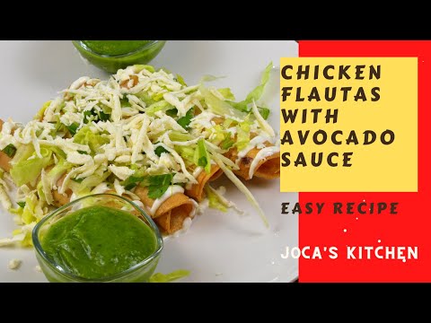 Authentic Mexican Chicken Flautas With Avocado Sauce