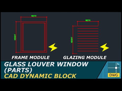 Glass Louver Frame and Glazing I AutoCAD Dynamic Block (Elevation View)