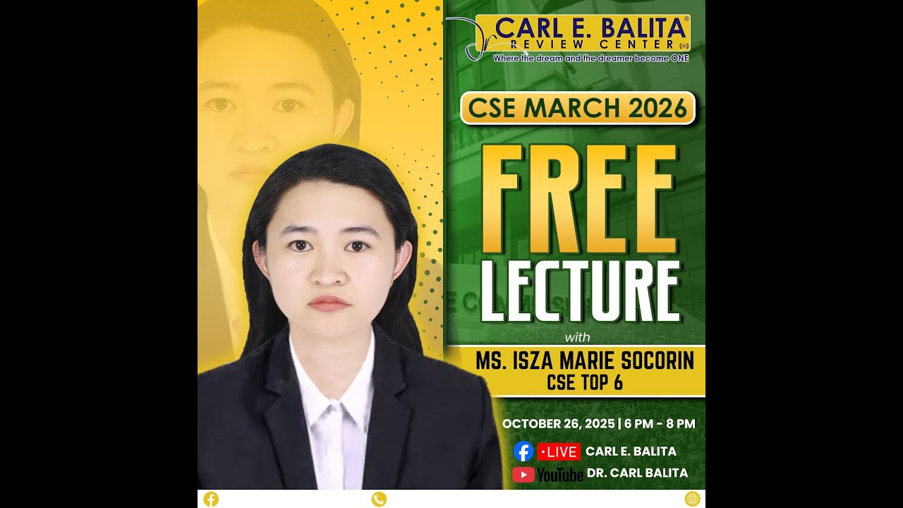 CSE MARCH 2026 FREE LECTURE with Ms. Isza Marie Socorin, CSE Top 6