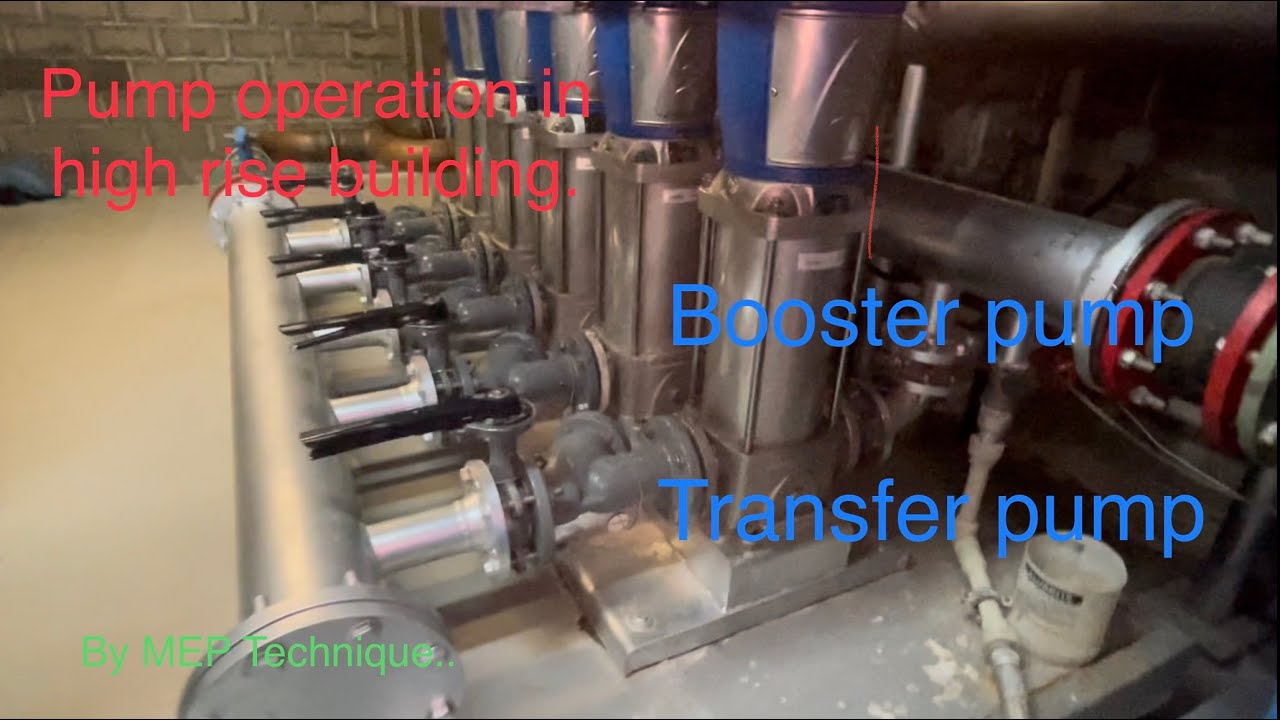 Pump operation in high rise building. Booster pump, transfer pump and plumbing system.