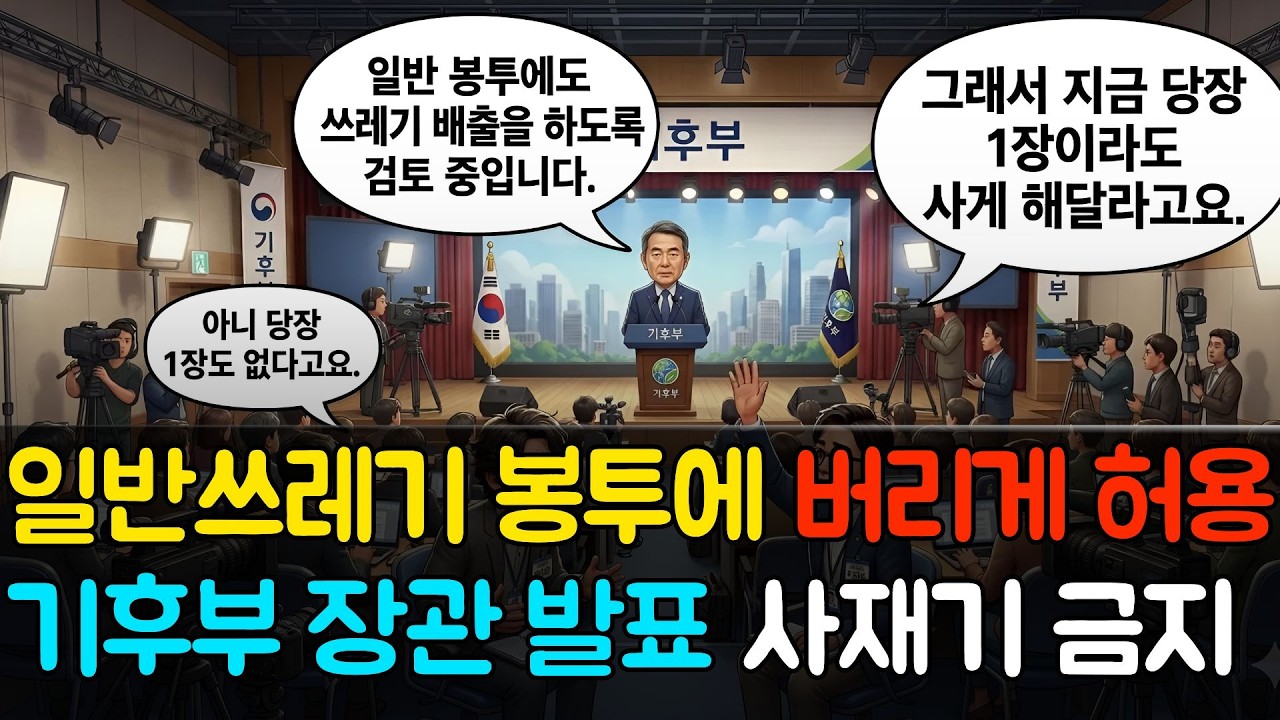 기후부 장관 발표,종량제 없으면  일반 쓰레기 봉투 버리도록 허용