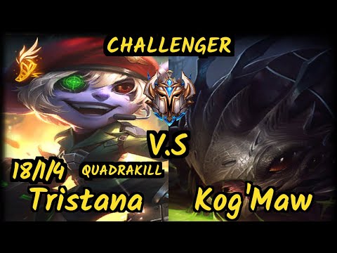 Rekkles (TRISTANA) vs KOG'MAW - QUADRAKILL 18/1/4 KDA BOTTOM ADC CHALLENGER GAMEPLAY - EUW