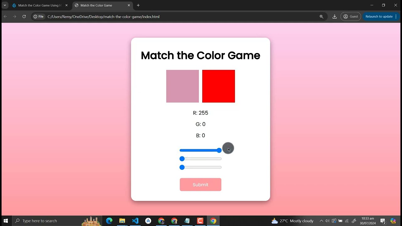 Match the Color Game Using HTML, CSS and JavaScript with Source Code