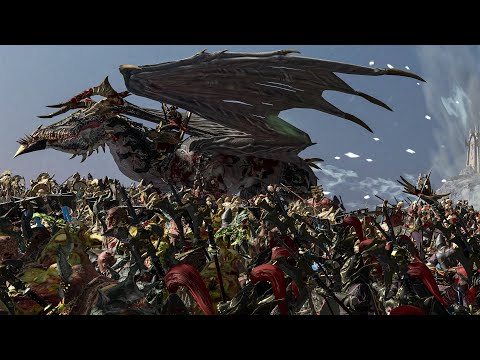 TOMB KINGS and DWARFS vs DARK ELVES and WARRIORS OF CHAOS - Warhammer TotalWar