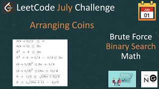 YouTube video 'arranging coins | arranging coins leetcode | leetcode 441 | binary search | math'