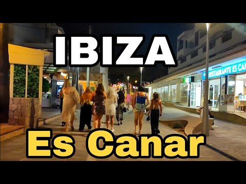 Es Canar Ibiza:A walk at promenade of Es Canar At Night:Holiday destination in Spain