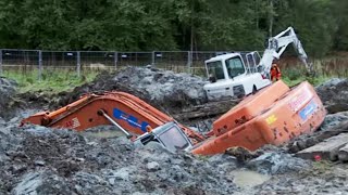Two Excavators stuck in deep clay - Heavy Recovery - Terribärgarn, Sweden