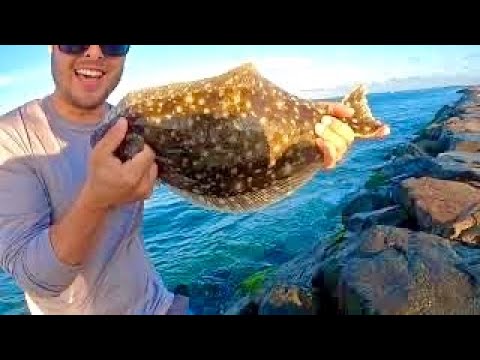 Catch And Cook Fluke! Fishing Jetties For FLUKE & Eating The Best Fish Tacos!!!