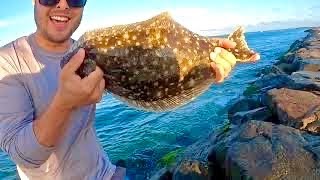 Catch And Cook Fluke! Fishing Jetties For FLUKE & Eating The Best Fish Tacos!!!