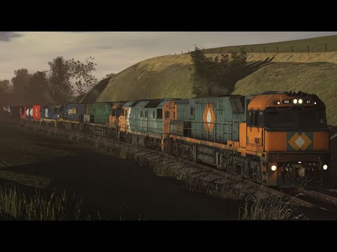Pacific National 3AM5 with NR47, DL44, NR53, NR1103 & 8121 passing Murrays bridge in trainz22