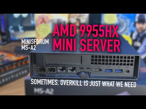 MINISFORUM AMD Ryzen 9 9955HX MS-A2 Mini PC (16C/32T, up to 5.4GHz), 64GB DDR5 2TB SSD, PCIe×16, HDMI/2x USB-C (8K@60Hz), 2X SFP+ 10G, 2X 2.5G LAN, 3X SSD M.2 (2280/22110/U.2) video review thumbnail