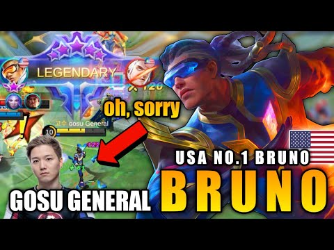 2 Hit Kill Bruno With 86.5% Win Rate [ USA NO.1 Bruno ] Gosu General - Mobile Legends