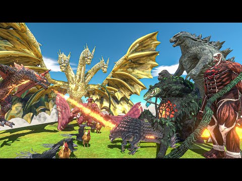 Dark War - Lava Dragon Team + Rodan x King Ghidorah VS Godzilla x Kong + Biollante + Dinosaur Team