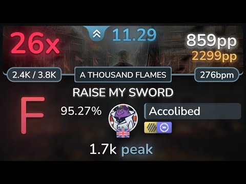 🔴 11.3⭐ Accolibed | GALNERYUS - RAISE MY SWORD [A THOUSAND FLAMES] +HDDT 95.27% | 859pp 26❌F - osu!