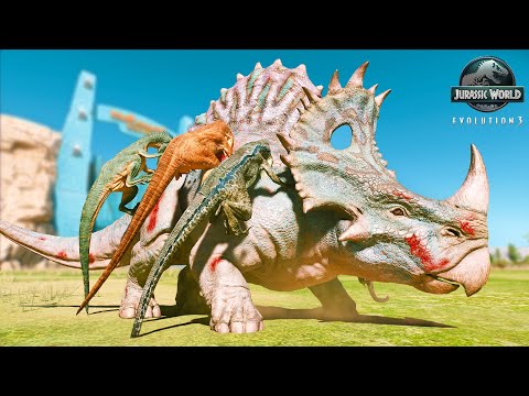 HERBIVORES vs 50x RAPTORS IN ARENA - JURASSIC WORLD EVOLUTION 3