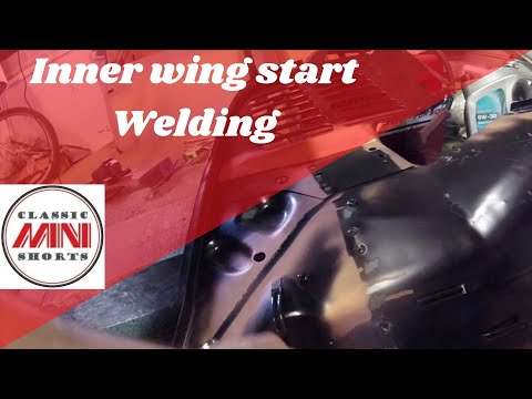 73 Classic Mini Restoration - Flitch and inner wing Start Welding