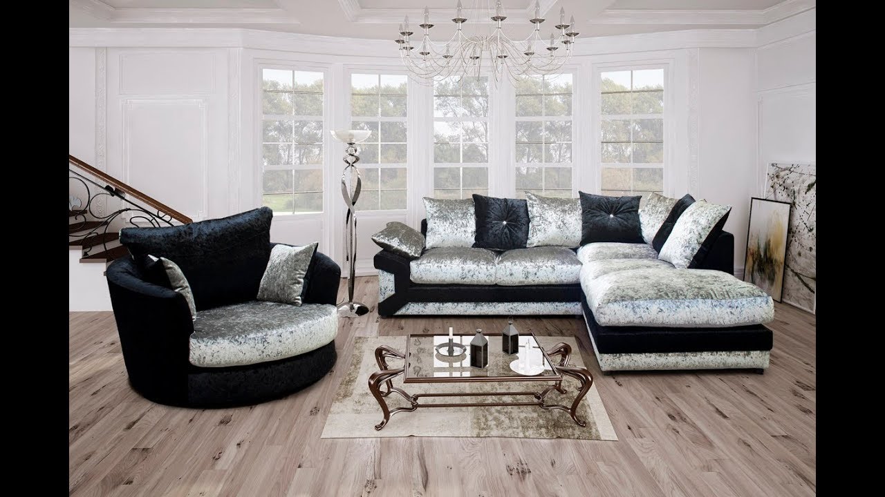 ‪‪‪‪Rihanna‬ Corner Sofa & 3 + 2 Seater Sofa Black-Silver OR Brown-Mink Fabric Crushed Velvet