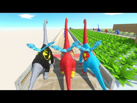 ALL NEW BATMAN & IRON MAN & SUPERMAN BRACHIOSAURUS BATTLE DEATH RUN - Animal Revolt Battle Simulator