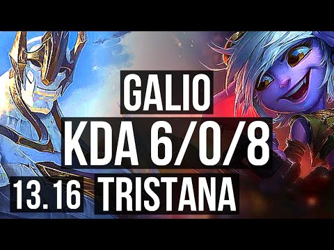 GALIO vs TRISTANA (MID) | 6/0/8, 600+ games, 900K mastery, Dominating | NA Grandmaster | 13.16
