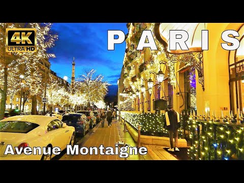 🇫🇷Paris Christmas Walk 4K - Luxury Shops Christmas Lights  - Avenue Montaigne 2021