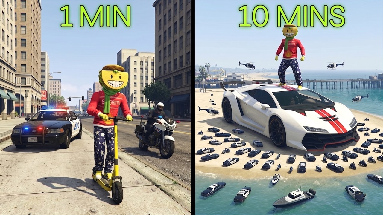 ESCAPANDO de la POLICÍA pero mi COCHE CRECE cada MINUTO - GTA 5 Online