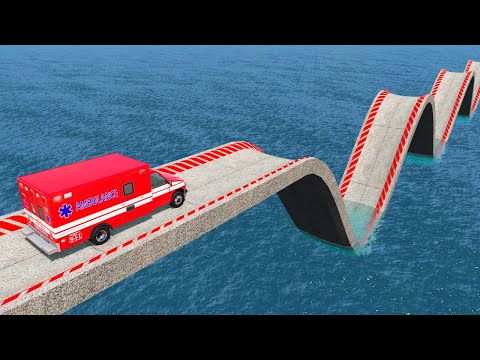 Impossible Weird Wave Bridge Crossing Cars Vs Deep Water Stunt - BeamNG.Drive