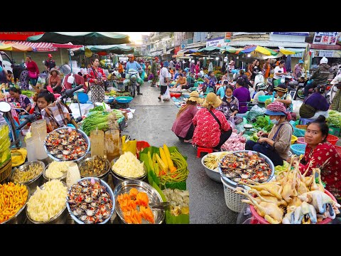 Cambodian Night Street Food & Early Morning Market -Salmon Salad, Grilled Octopus,& Market Food