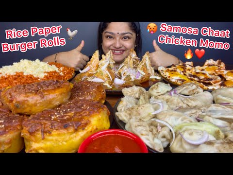 CHICKEN STEAM MOMOS, CHOLE SAMOSA CHAAT, CHICKEN RICE PAPER BURGER ROLLS, CHEESY BULDAK NOODLES,EGGS