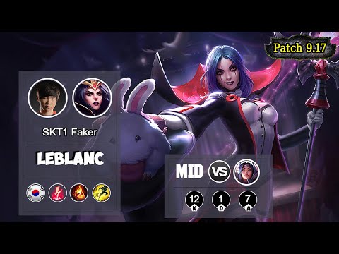 SKT1 FAKER LeBlanc MID VS Irelia | LOL | S9 KR Challenger - Full Gameplay
