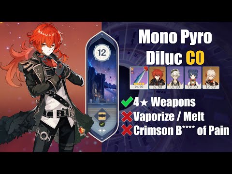 Mono Pyro Diluc C0 ft. Electrocharged Childe C0 | Spiral Abyss 2.3 Floor 12 | Genshin Impact