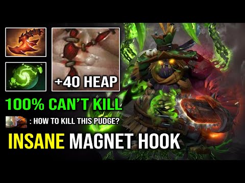 WTF +40 Bonus Heap Strength 100% Unkillable Pudge with Insane Magnet Hook Dota 2