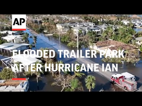 Drone view of flooded trailer park after Hurricane